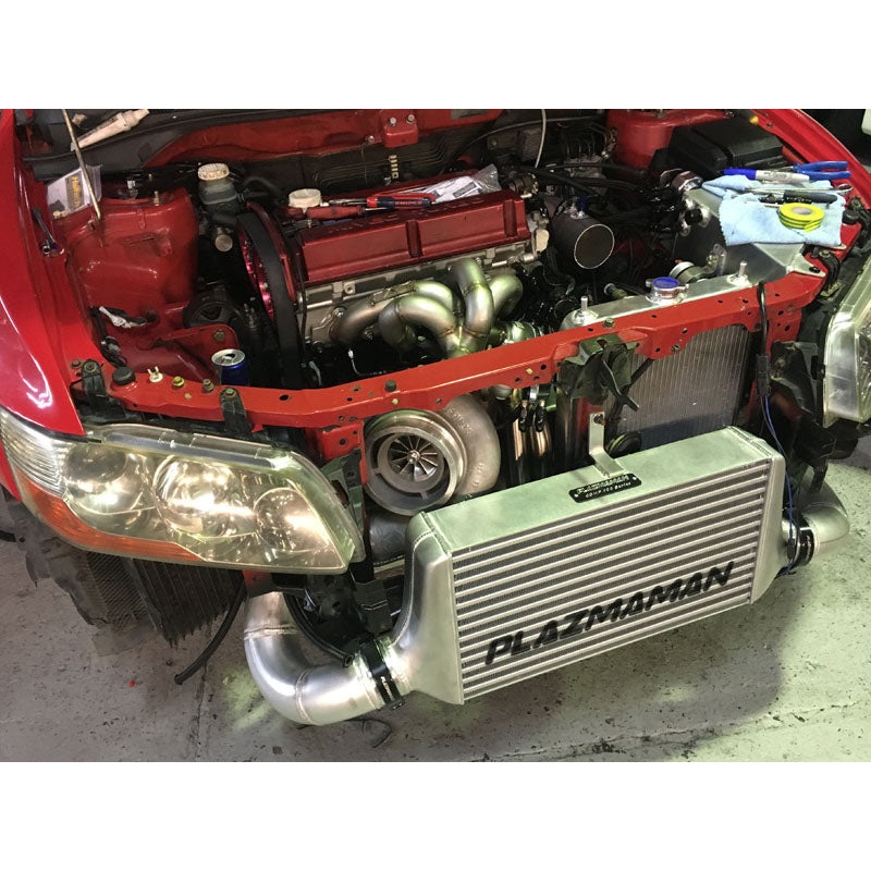 Plazmaman – Air to Air / 4″ Mitsubishi Evo 7-9100mm RACE Series Intercooler-1400hp Raw Conventional End tanks 76mm hose style