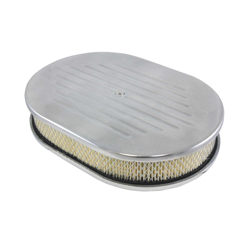 12″ Polished Aluminum Ball Milled Oval Air Cleaner Kit with Flat Base
