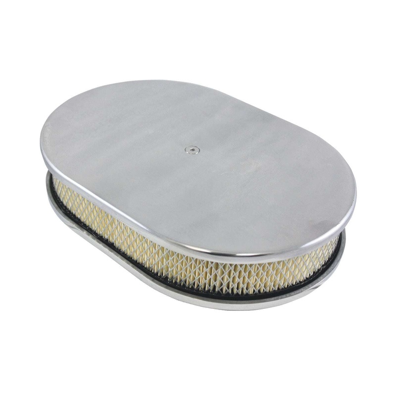 12″ Polished Aluminum Oval Air Cleaner Kit with Flat Base