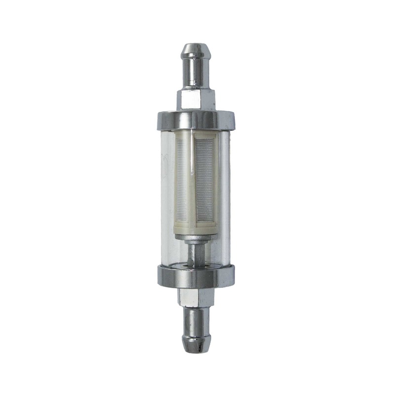 Chrome & Glass Fuel Filter with Nylon Element & 5/16″ Inlet / Outlet