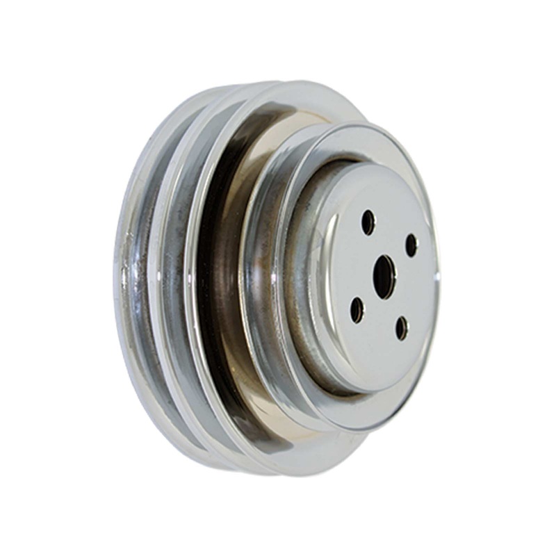 Ford Small Block Triple-Groove Chrome Steel Water Pump Pulley for Smog Pump