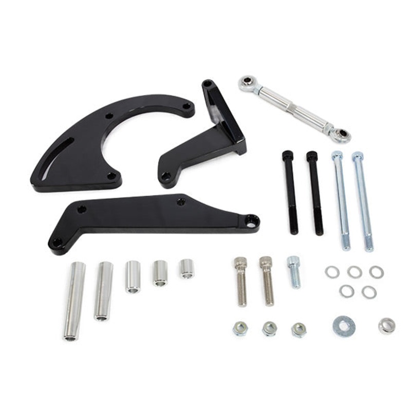 Chevy Small Block Long Water Pump A/C Compressor Bracket – Black