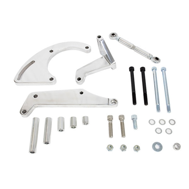 Chevy Small Block Long Water Pump A/C Compressor Bracket – Polished