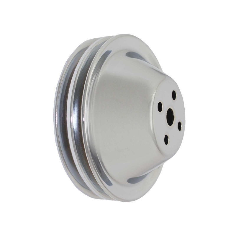 Chevy Small Block Double-Groove Steel Short Water Pump Pulley – Chrome