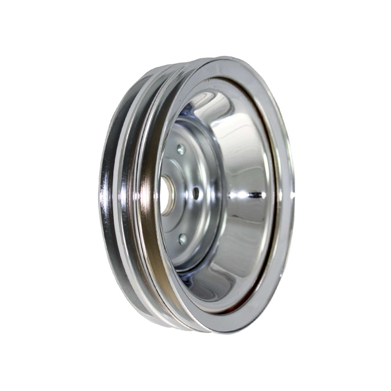 Chevy Small Block Long Water Pump Triple-Groove Steel Crankshaft Pulley – Chrome