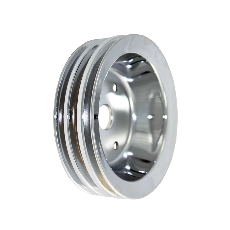 Chevy Small Block Short Water Pump Triple-Groove Steel Crankshaft Pulley – Chrome