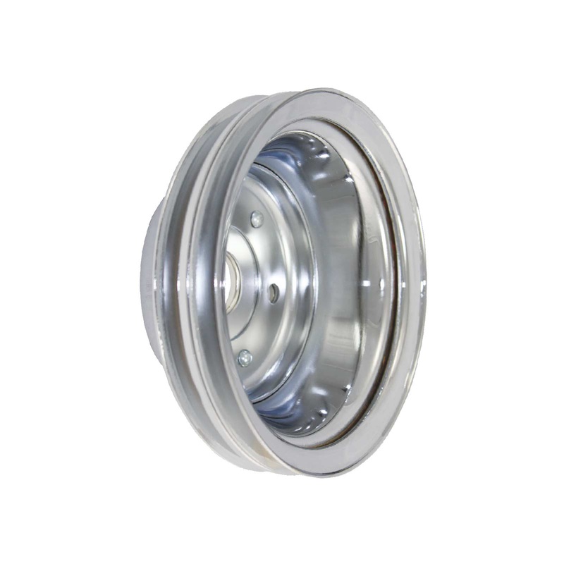 Chevy Small Block Long Water Pump Double-Groove Steel Crankshaft Pulley – Chrome