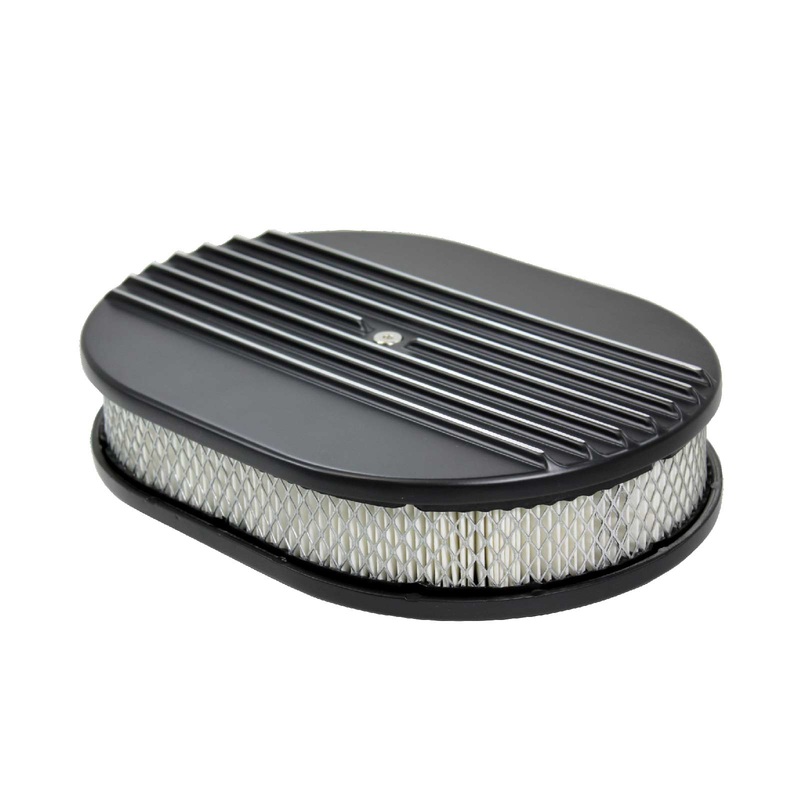 12″ Aluminum Finned Oval Air Cleaner Kit with Flat Base – Black