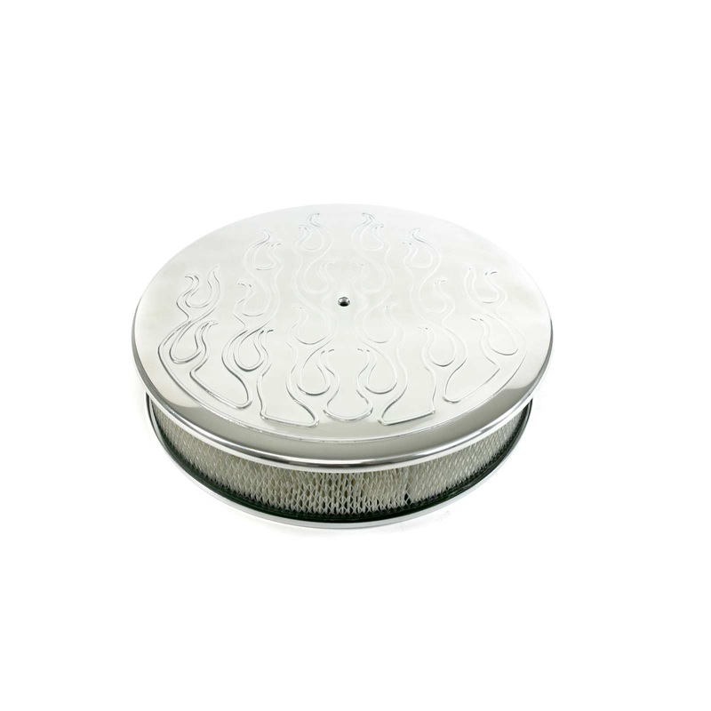 14″ Aluminum Flame Round Air Cleaner Kit with Hi-Lip Base – Polished