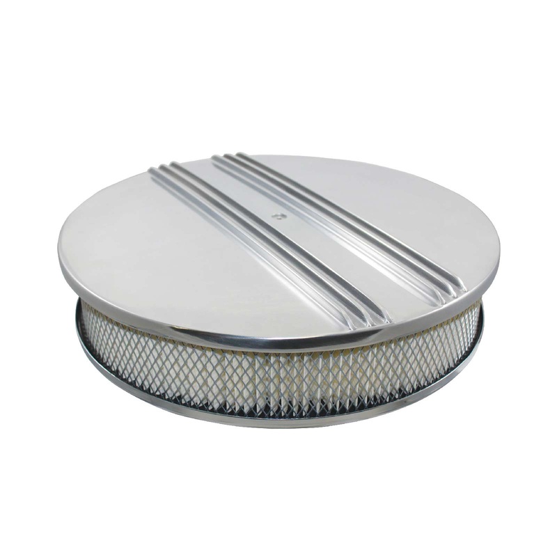 14″ Polished Aluminum Center Finned Round Air Cleaner Kit – Hi-Lip