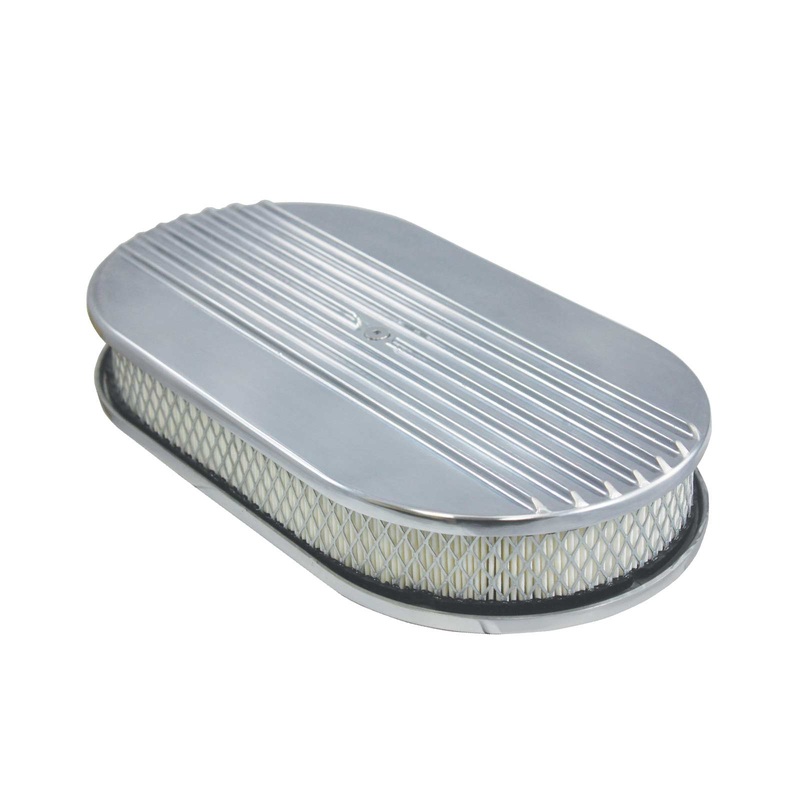15″ Aluminum Half Finned Oval Air Cleaner Kit with Flat Base – Polished