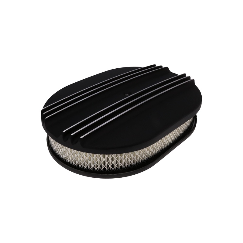 12″ X 2″ Center Finned Oval Aluminum Air Cleaner Kit, Paper Filter, Black