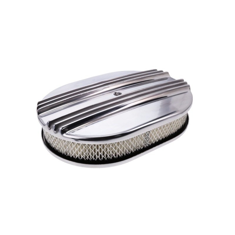 12″ X 2″ Center Finned Oval Aluminum Air Cleaner Kit, Paper Filter, Polished