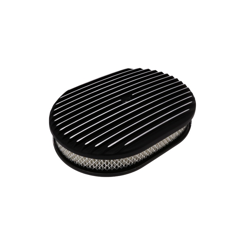 12 X 2 Full Finned Oval Aluminum Air Cleaner Kit, Paper Filter, Flat Base, Black