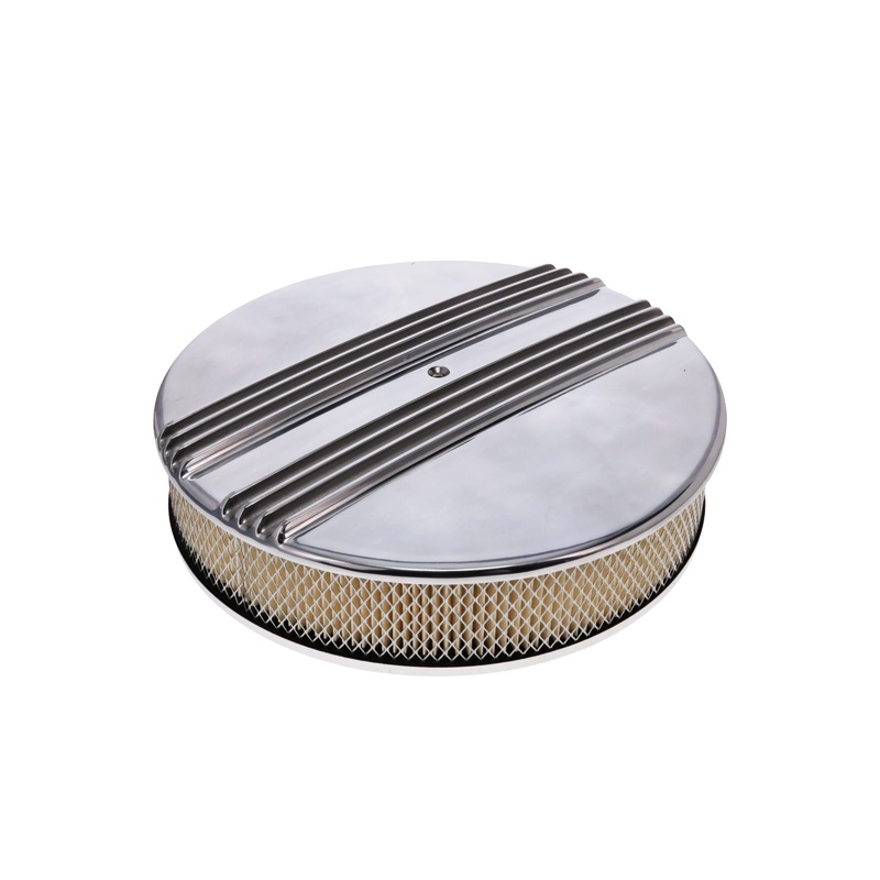 14″ X 3″ Center Finned Round Aluminum Air Cleaner Kit, Paper Filter, Recessed Base, Polished
