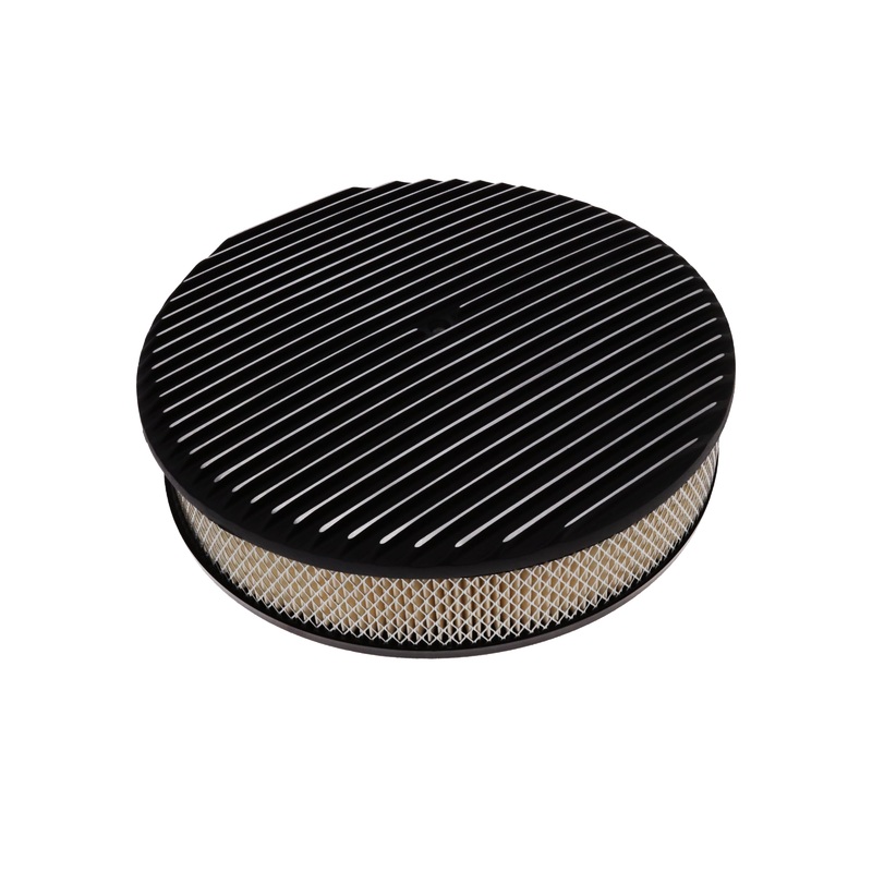 14″ X 3″ Full Finned Round Aluminum Air Cleaner Kit, Paper Filter, Recessed Base, Black