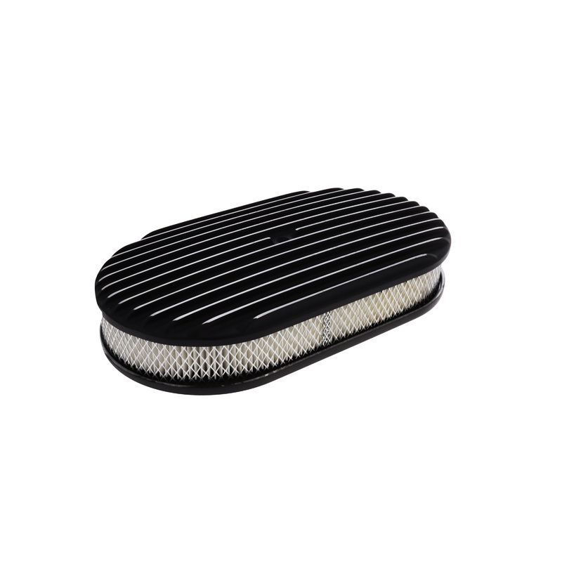 15″ X 2″ Full Finned Oval Aluminum Air Cleaner Kit, Paper Filter, Flat Base, Black