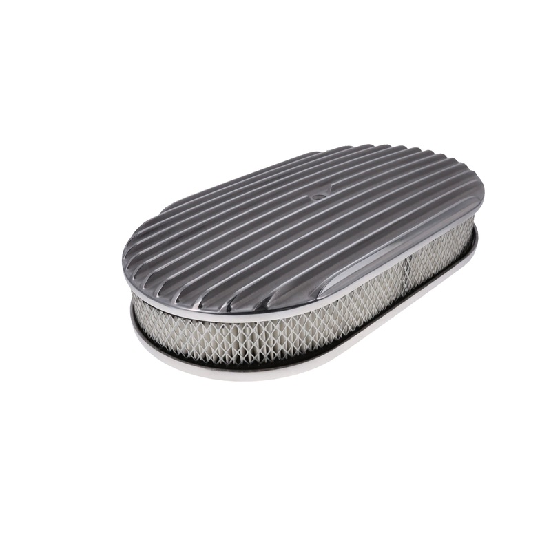 15″ X 2″ Full Finned Oval Aluminum Air Cleaner Kit, Paper Filter, Flat Base, Polished