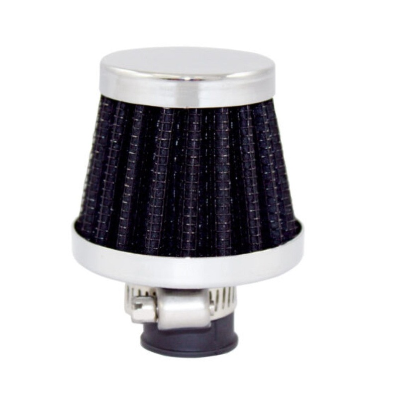 Chrome Steel Round Clamp-On Mini Breather with Washable Black Filter
