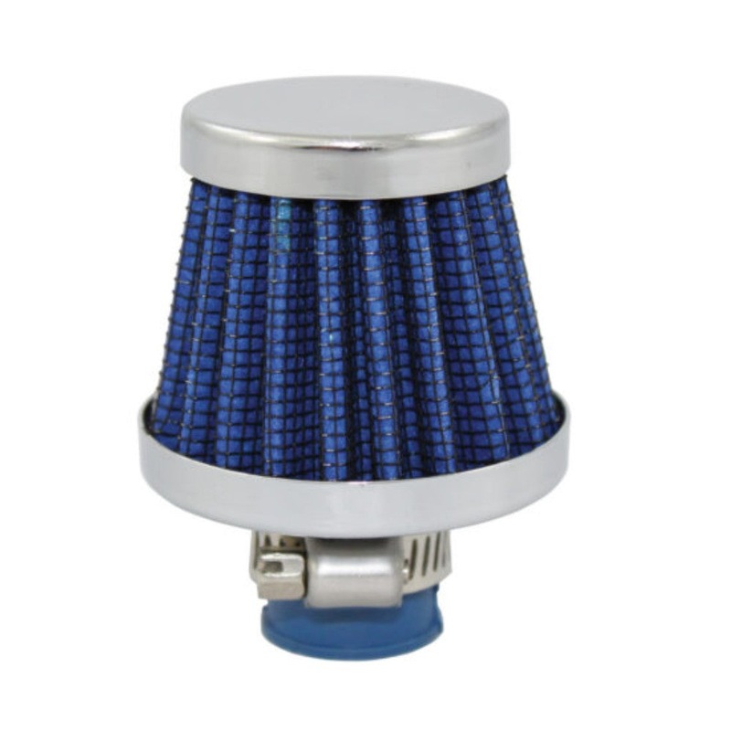 Chrome Steel Round Clamp-On Mini Breather with Washable Blue Filter