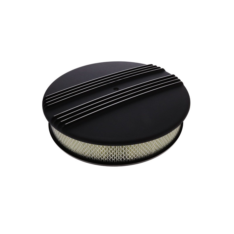 14″ X 3″ Center Finned Round Aluminum Air Cleaner Kit, Paper Filter, Flat Base, Black