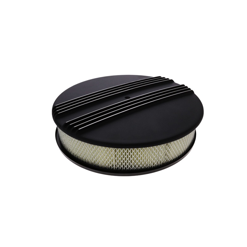 14″ X 3″ Center Finned Round Aluminum Air Cleaner Kit, Paper Filter, Recessed Base, Black