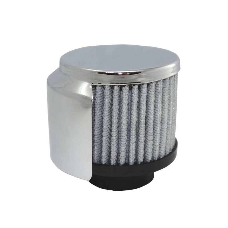 Chrome Steel Round 1 1/2″ Clamp-On Shielded Breather with Washable Filter