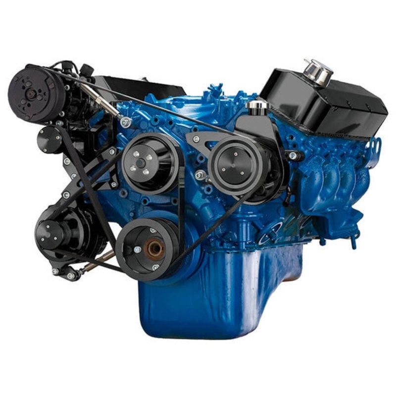 Ford 460 Serpentine System – AC, Alternator & Power Steering – Black 5/8″ Keyway Shaft No Thanks