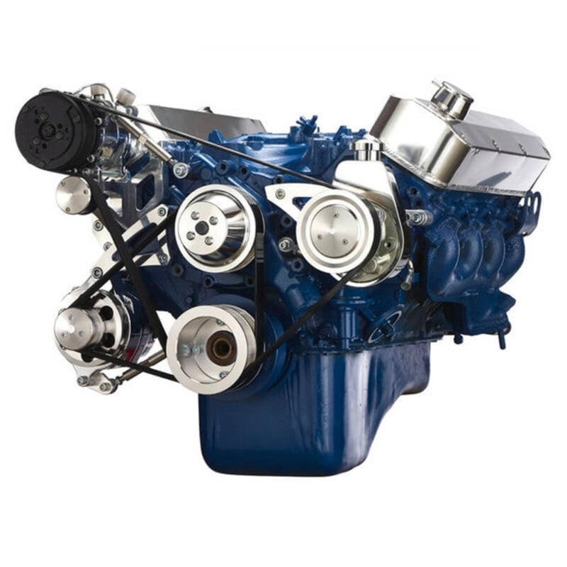 Ford 460 Serpentine System – AC, Alternator & Power Steering – Polished 5/8″ Keyway Shaft No Thanks