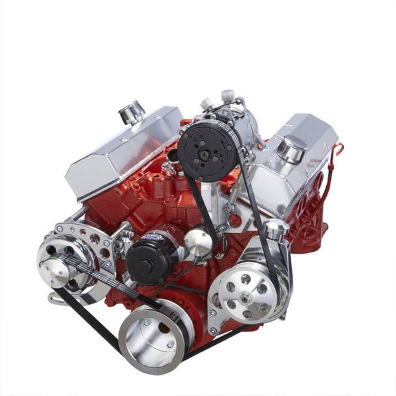 Chevy Small Block Serpentine Conversion – AC, Alternator & Power Steering, Electric Water Pump – Polished 5/8″ Keyway Shaft No Thanks No (Standard Option)