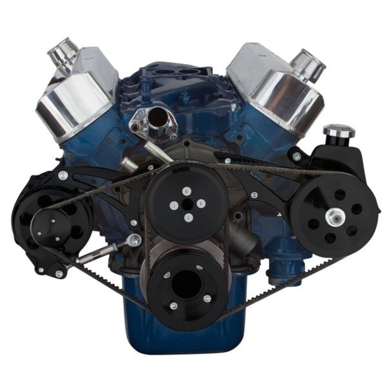 Ford 289-302-351W V-Belt System – Alternator & Power Steering, Shorty Water Pump – Black 4 Bolt Factory Damper 289 – 302 Engine