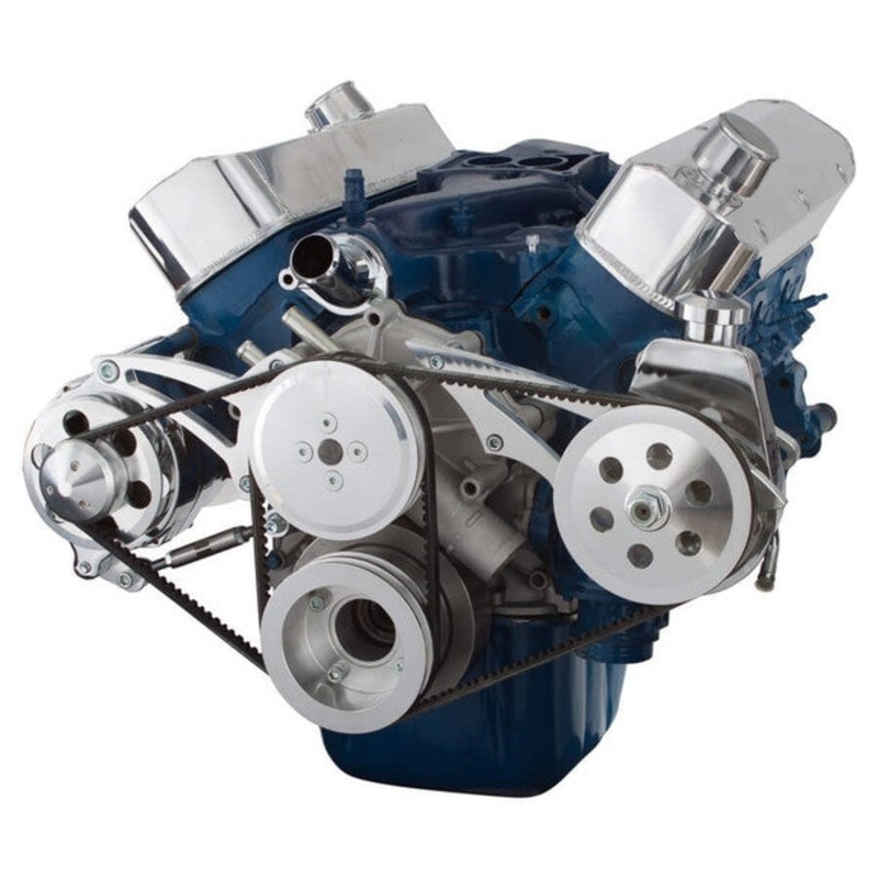 Ford 289-302-351W V-Belt System – Alternator & Power Steering, Shorty Water Pump – Polished 4 Bolt Factory Damper 289 – 302 Engine