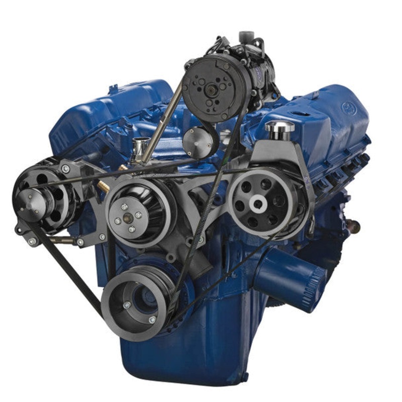 Ford 351C, 351M & 400 Serpentine System – AC, Power Steering & Alternator – Black 5/8″ Keyway Shaft 351C (Cleveland) Engine No Thanks