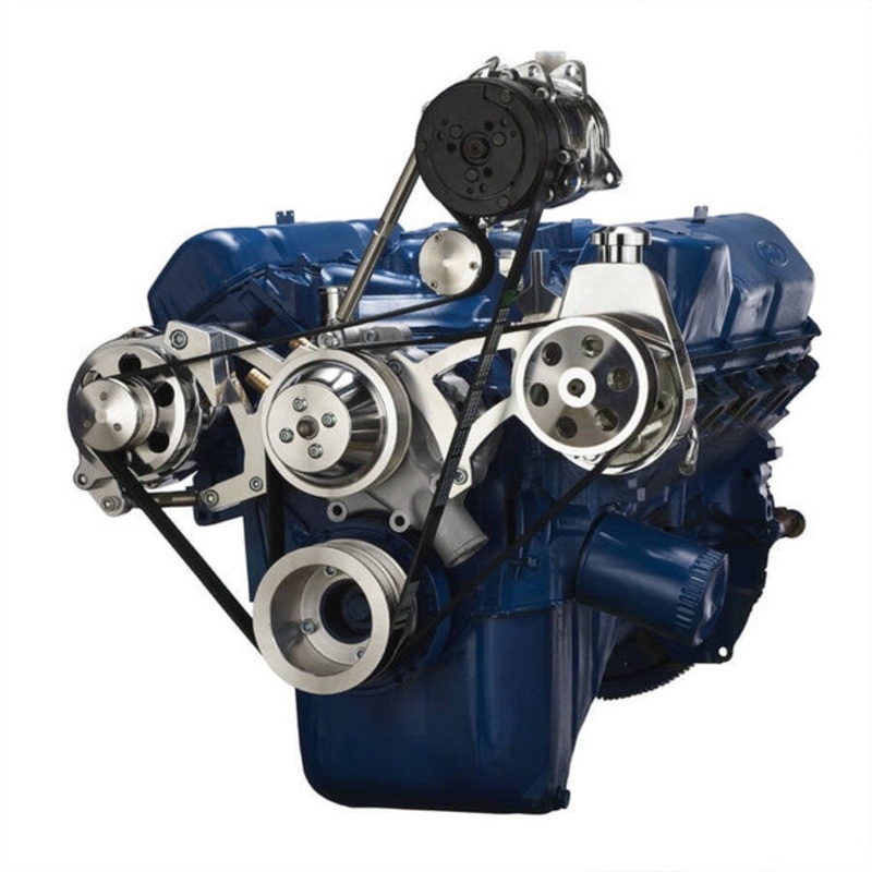 Ford 351C, 351M & 400 Serpentine System – AC, Power Steering & Alternator – Polished 5/8″ Keyway Shaft 351C (Cleveland) Engine No Thanks