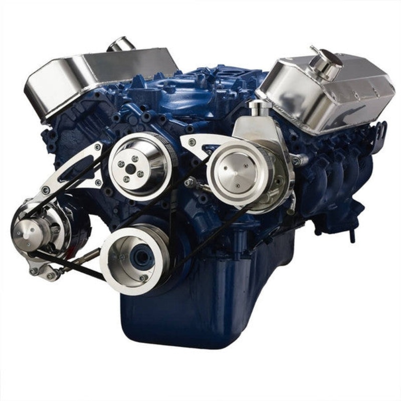 Ford 460 Serpentine System – Power Steering & Alternator – Polished 5/8″ Keyway Shaft No Thanks