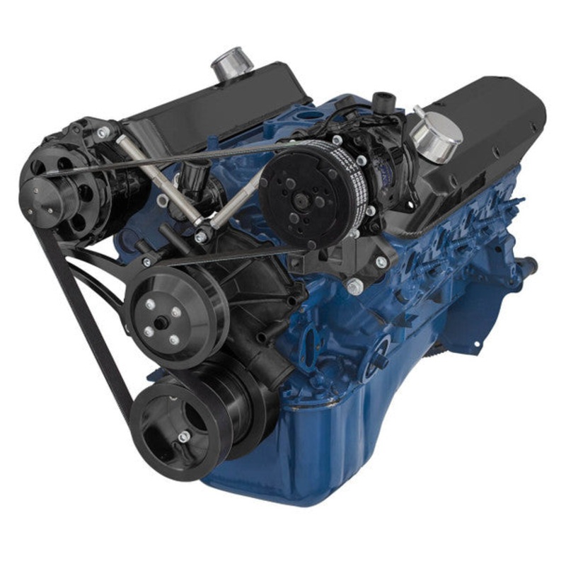 Ford 5.0L & 5.8L Serpentine Conversion Kit – Alternator & A/C – Black 5.0L Engine 4 Bolt Factory Damper No Thanks