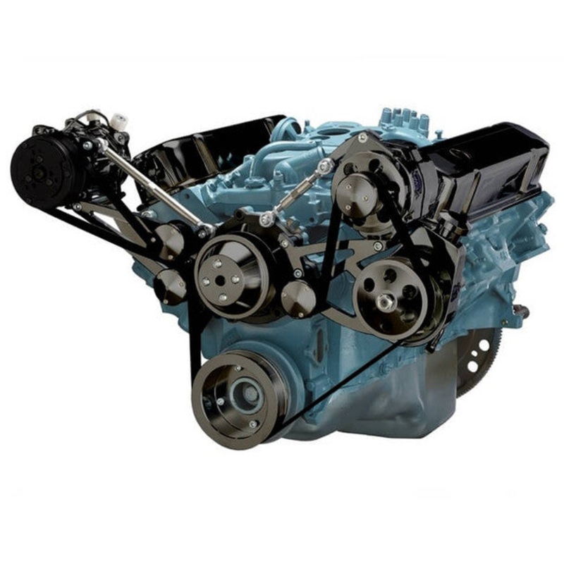 Pontiac Serpentine Conversion – AC, Power Steering & Alternator – Black 5/8″ Keyway Shaft No Thanks