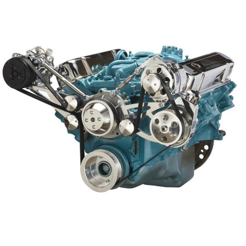 Pontiac Serpentine Conversion – AC, Power Steering & Alternator – Polished 5/8″ Keyway Shaft No Thanks