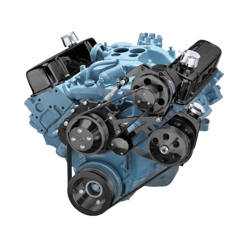 Pontiac Serpentine Conversion – Power Steering & Alternator – Black 5/8″ Keyway Shaft No Thanks