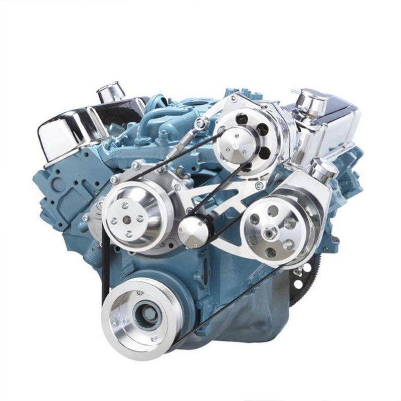 Pontiac Serpentine Conversion – Power Steering & Alternator – Polished 5/8″ Keyway Shaft No Thanks